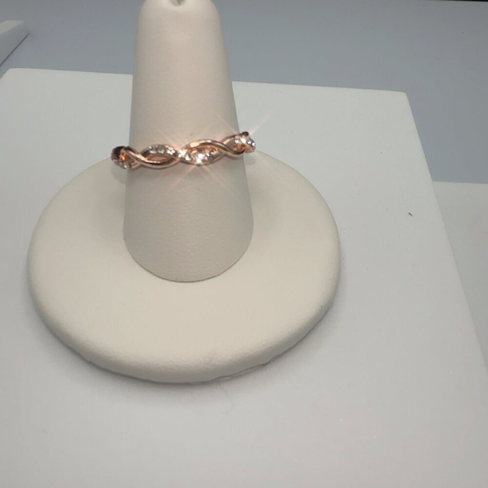 18k Rose Gold Plated Ring With Rhinestones Size 8 Fashion Jewelry - Picture 6 of 11